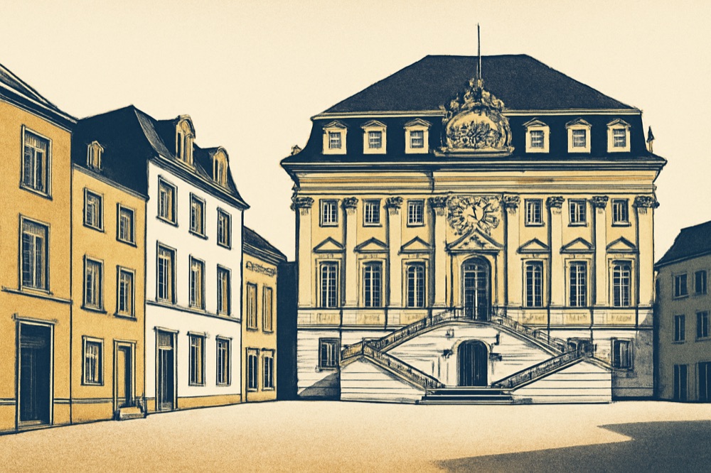 Altes Rathaus Bonn mit Reihenhäusern und Post am Hauseingang