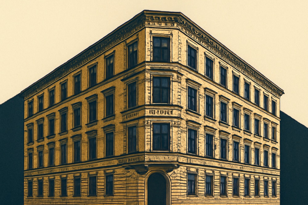 Berlin Mietshaus corner facade suitable for a two‑colour architectural illustration