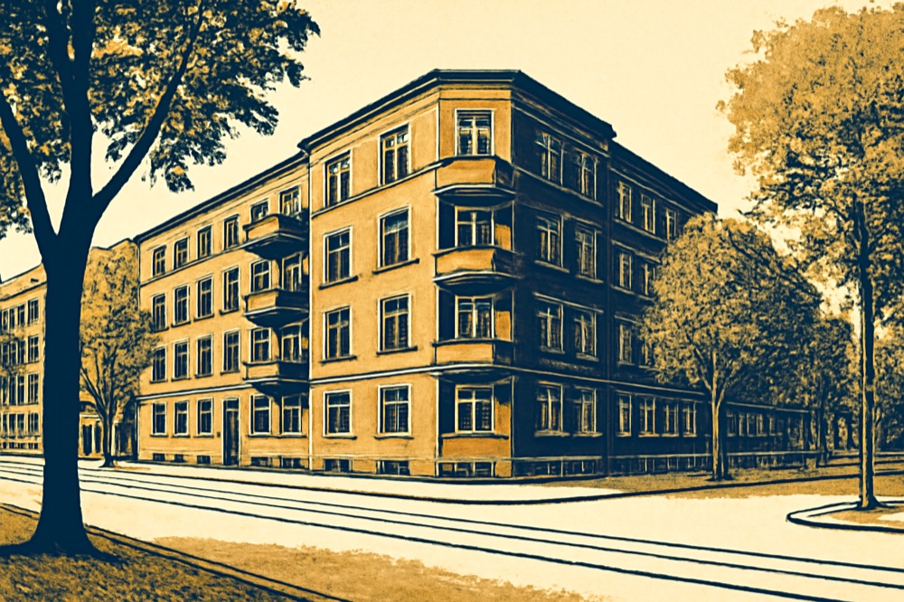 Altbau‑Eckhäuser mit Straßenbäumen im innerstädtischen Hamburg