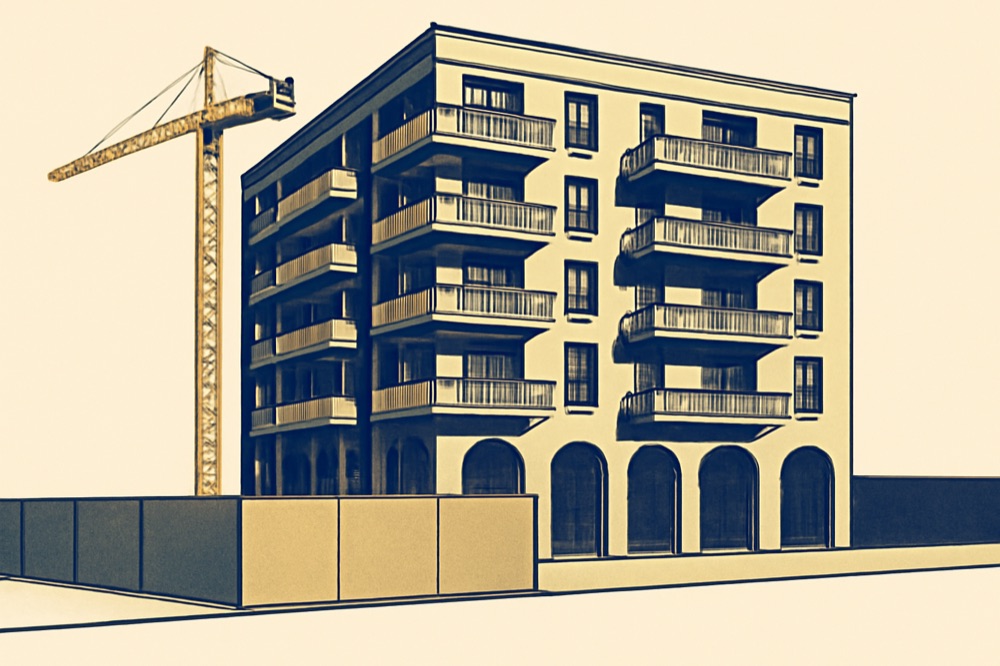 New Berlin apartment building with crane and balconies