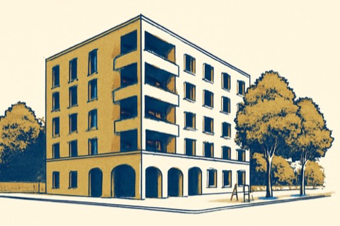 Neubau-Mehrfamilienhaus in Berlin mit Balkonen und Ziegel-Putz-Fassade