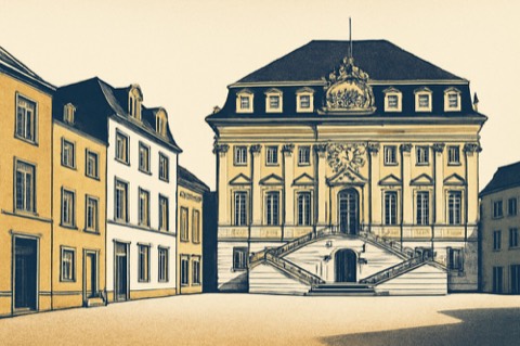 Altes Rathaus Bonn mit Reihenhäusern und Post am Hauseingang