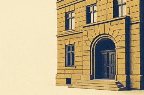 Eingang eines deutschen Amtsgerichts mit steinernem Rundbogenportal