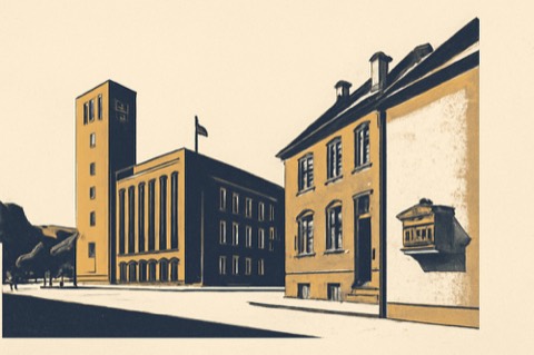 Dortmunder Rathaus und Backstein‑Wohnhäuser mit deutschem Briefkasten