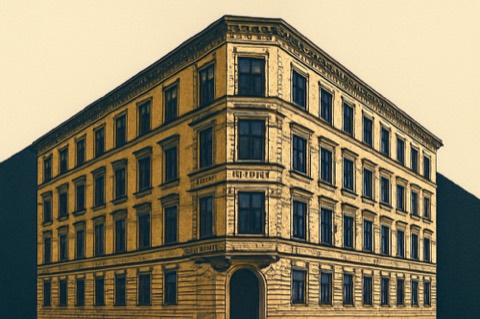 Berliner Mietshaus‑Ecke, geeignet für zweifarbige Architekturillustration