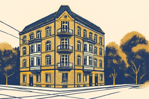 Historisches Eckwohnhaus mit Balkonen in Hamburg‑Ottensen an einer Straßenecke.