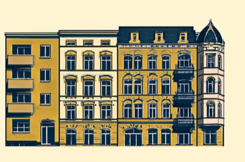 Zweifarbige Illustration von deutschen Wohnhausfassaden