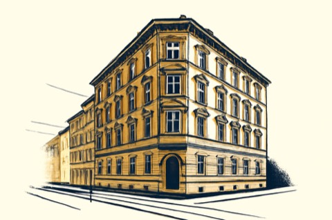 Stuttgarter Altbau‑Eckhaus mit Erkern und Rundbogenportal