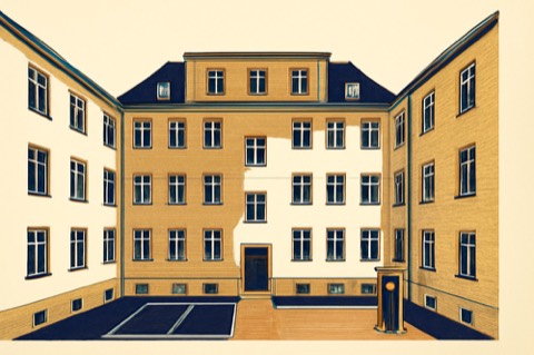 Erfurter Hof mit neuem obersten Geschoss und Ladeinfrastruktur-Schrank