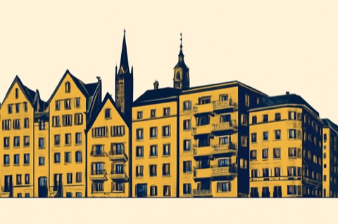 Silhouetten der Top‑7‑Städte mit Wohnblocks