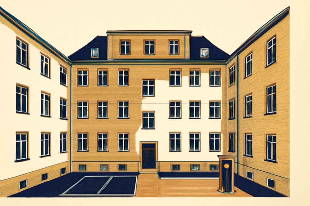 Erfurter Hof mit neuem obersten Geschoss und Ladeinfrastruktur-Schrank