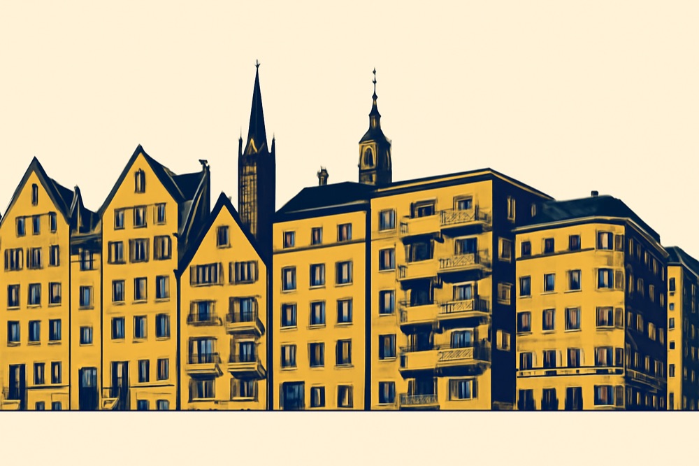 Silhouetten der Top‑7‑Städte mit Wohnblocks
