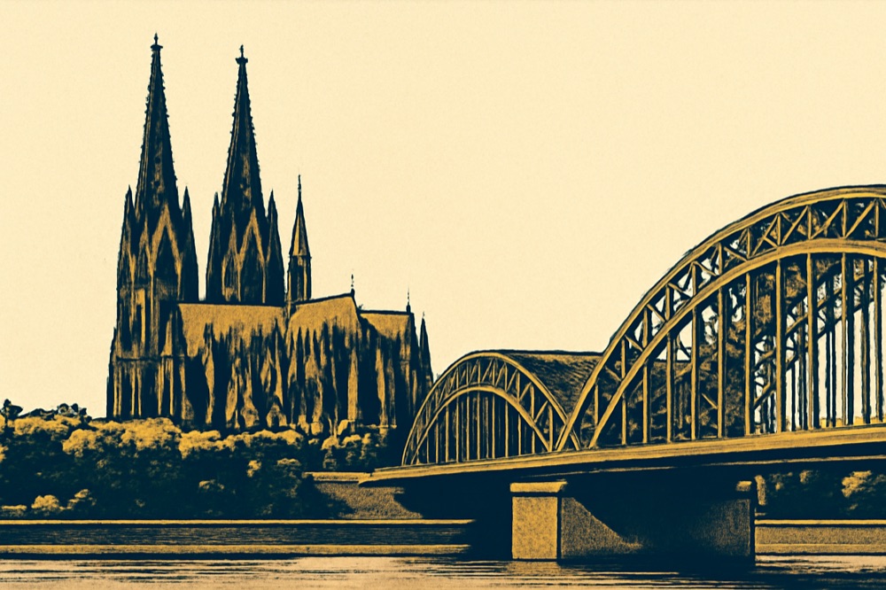 Cologne — the cathedral spires and the Hohenzollern bridge