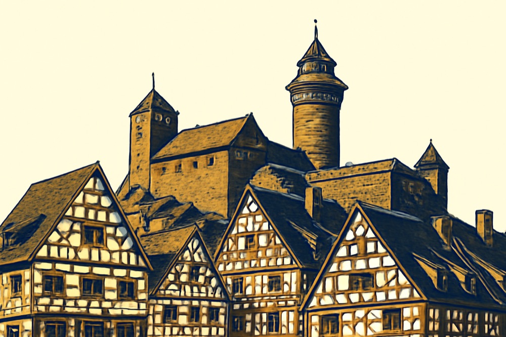 Nuremberg — the Kaiserburg above half-timbered roofs